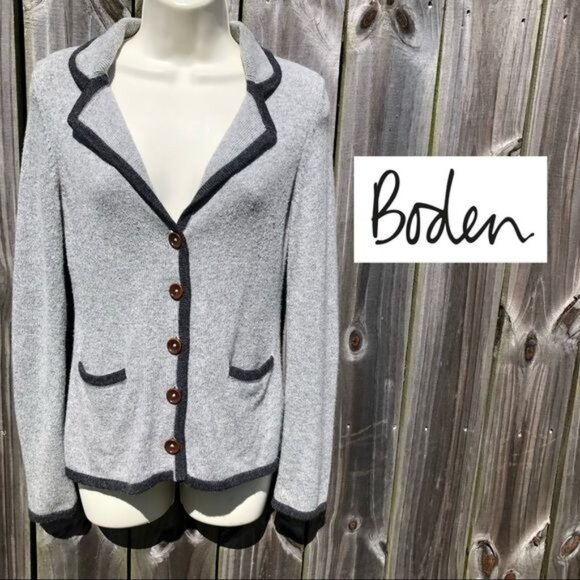 Boden Cashmere Angora Wool Cardigan 8 Sweater Top Gray Button Down V Neck Collar - Picture 1 of 8